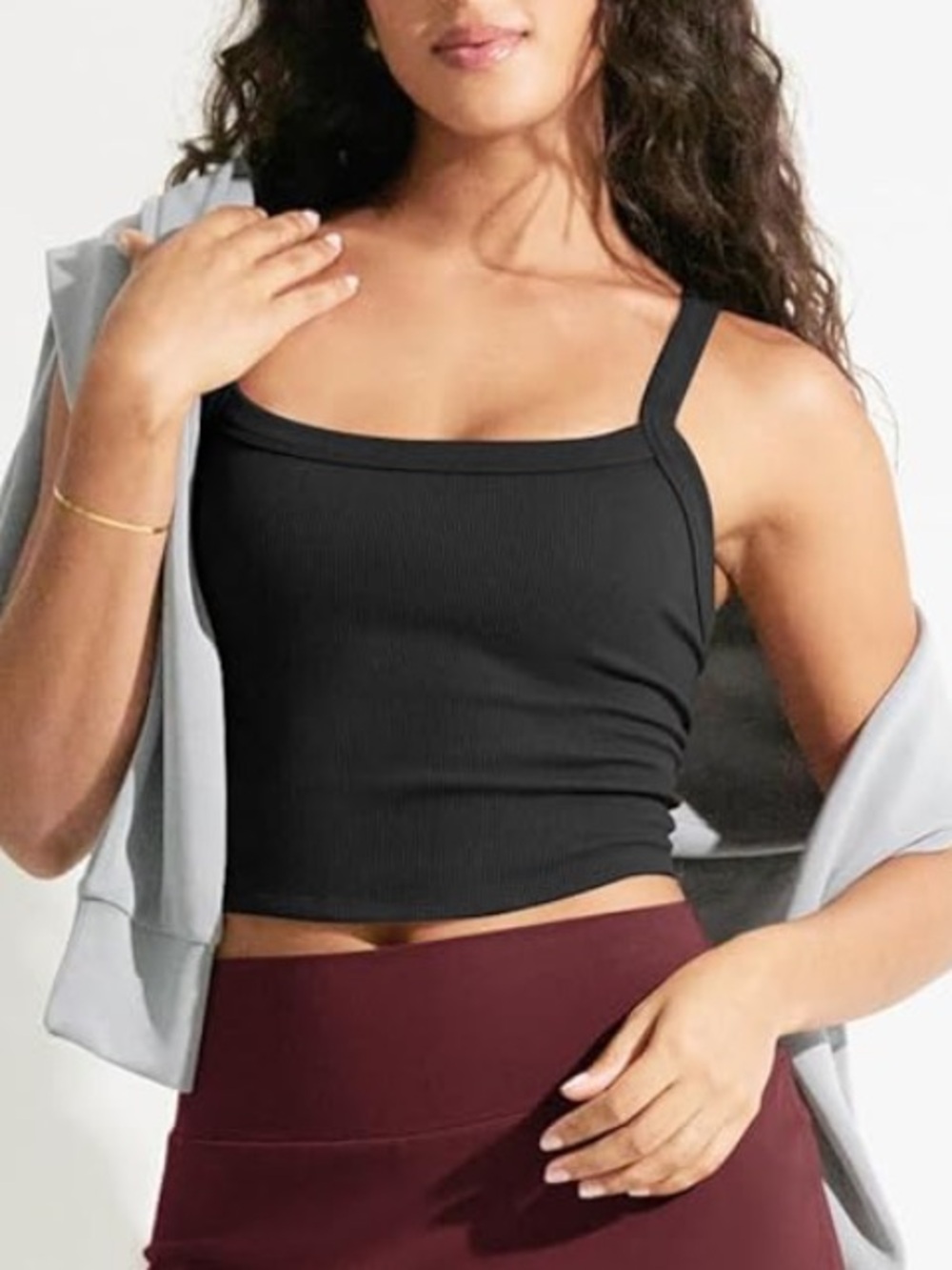 ODODOS Women's Seamless Crop Cami with Wide Scoop Neck - Medium in black